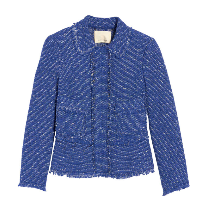 Rebecca Taylor Sparkle Tweed Ruffle Jacket in Blue