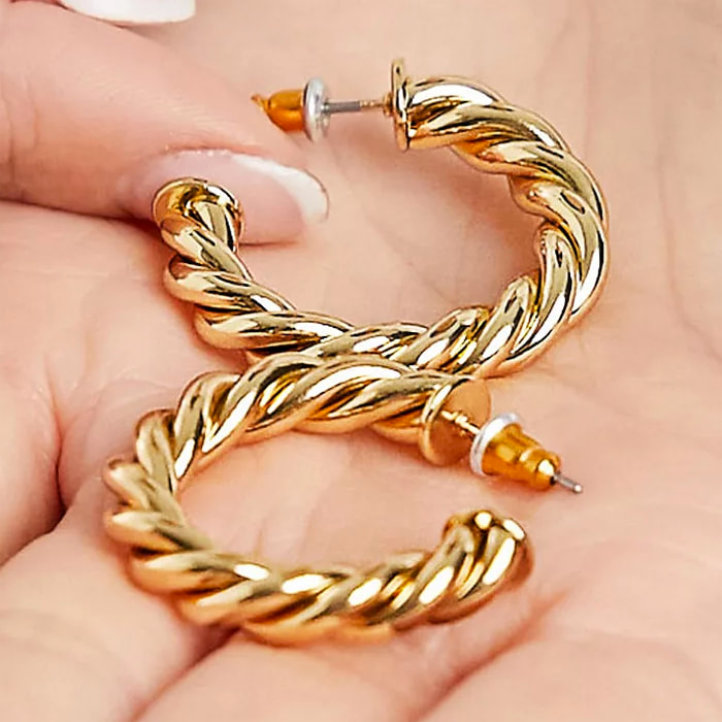 ASOS DESIGN 14k gold plated twist hoop earrings