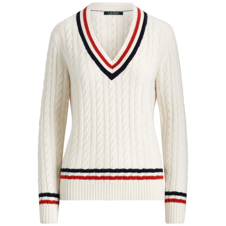LAUREN Ralph Lauren Cable-knit Cricket Sweater in cream/navy/red