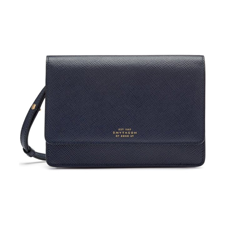 Smythson Panama Purse in Navy Blue