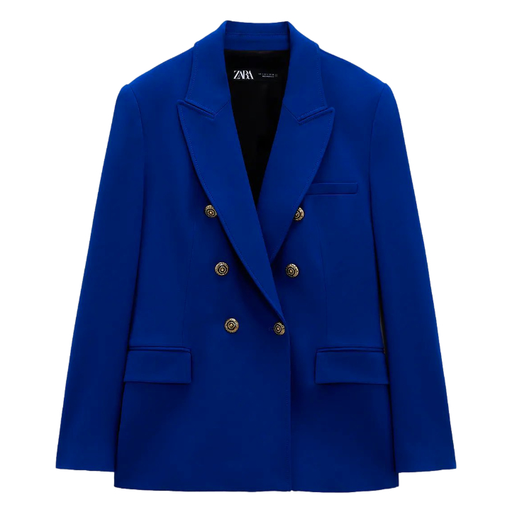 Zara Tailored Double Breasted Blazer in Cobalt Blue