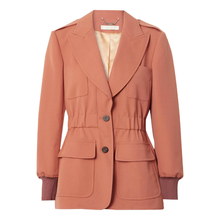 Chloé Gathered Grain De Poudre Wool Blazer in Orange