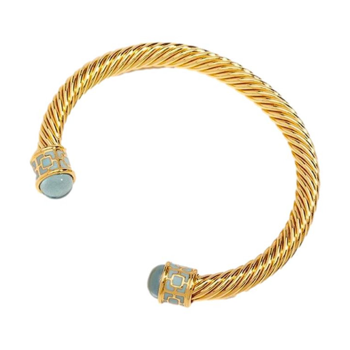 Halcyon Days Maya Torque Aquamarine and Gold Bangle