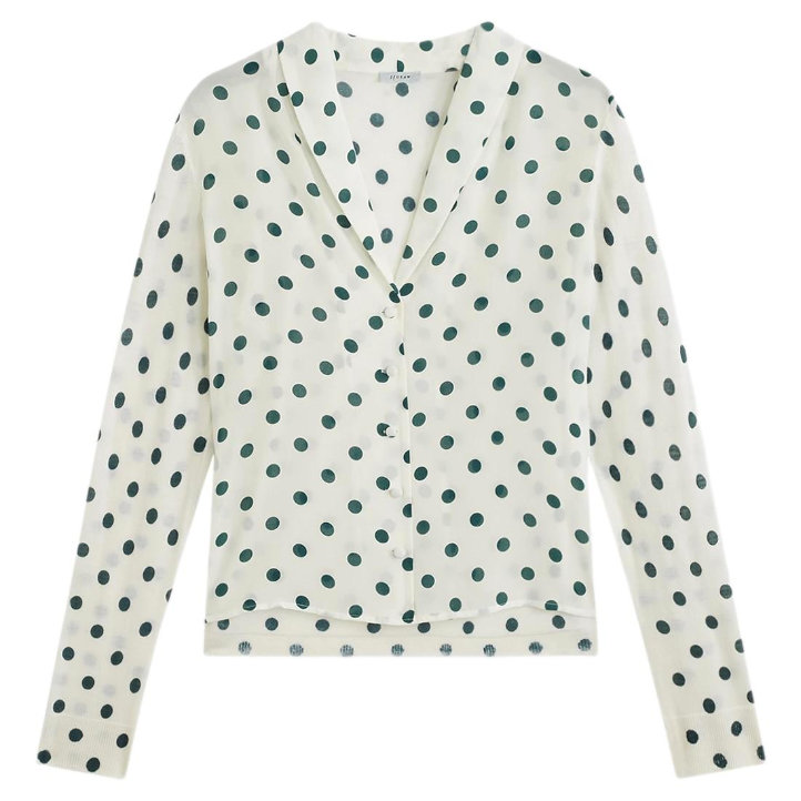 Jigsaw Ivory Silk Blouse with Green Polka Dot