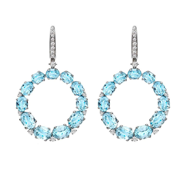 Kiki McDonough Lola Blue Topaz and Diamond Hoop Earrings in White Gold