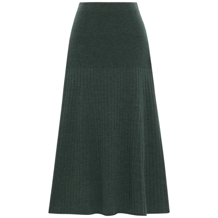 Iris & Ink Ernestine Ribbed Midi Skirt in Forest Green