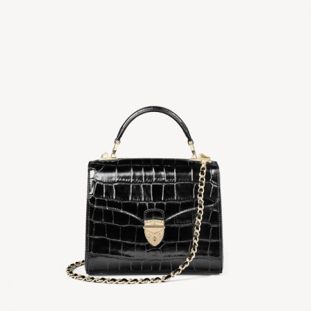 Aspinal of London Mayfair Midi Bag in Black with Chain Strap