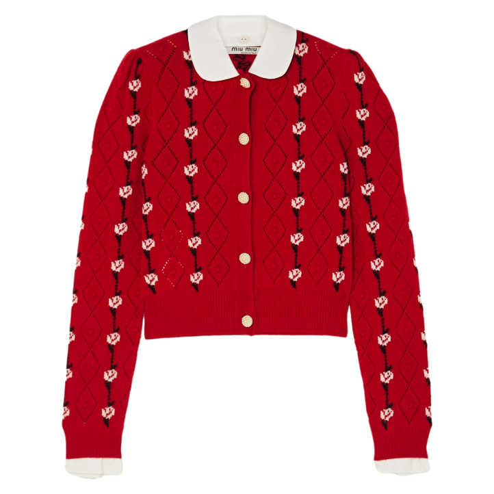 Miu Miu rose cardigan in red with mother of pearl buttons