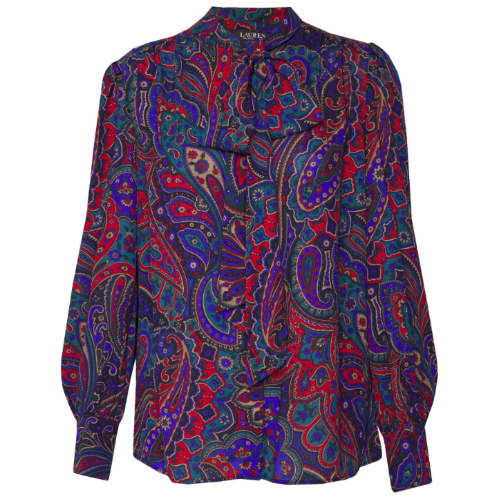 Lauren Ralph Lauren ‘Klaryce’ Blue Paisley Print Tie-Neck Shirt