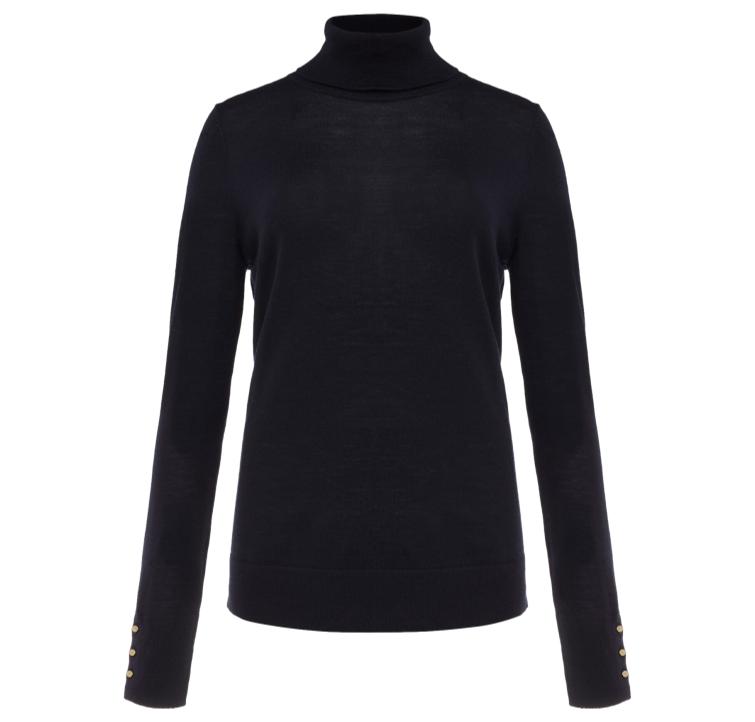 Hobbs Lara Merino Wool Roll Neck Jumper in Navy