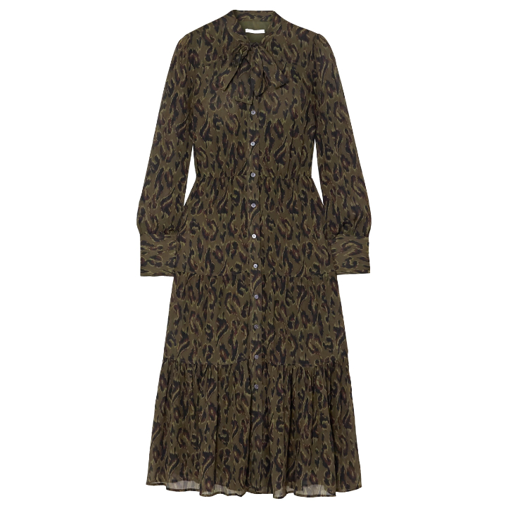 Derek Lam 10 Crosby Sammy Green Leopard Print Midi Dress