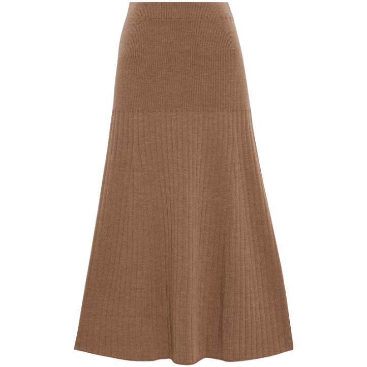 Iris & Ink Ernestine ribbed merino wool-blend midi skirt in camel brown