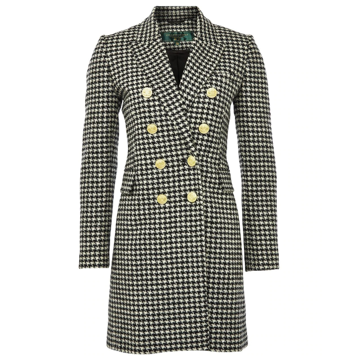 Holland Cooper Knightsbridge Coat in Black and White Houndstooth