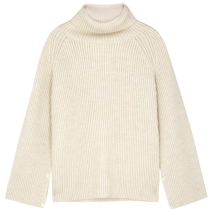 Mark Kenly Domino Tan Karlotta Ivory Ribbed Turtleneck Sweater