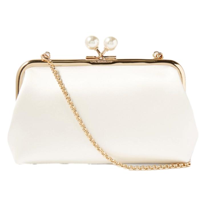 Anya Hindmarch Ivory Maud Clutch with Faux Pearl Embellishment