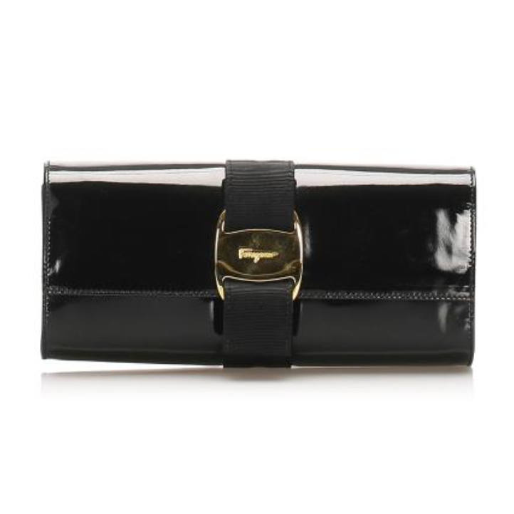 Salvatore Ferragamo Ferragamo Vara Leather Clutch Bag in White