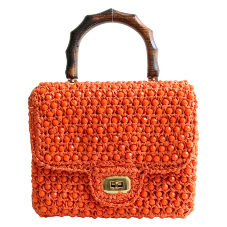 Dayne Taylor Vintage 1960’s Raffia Beaded Bag in Orange