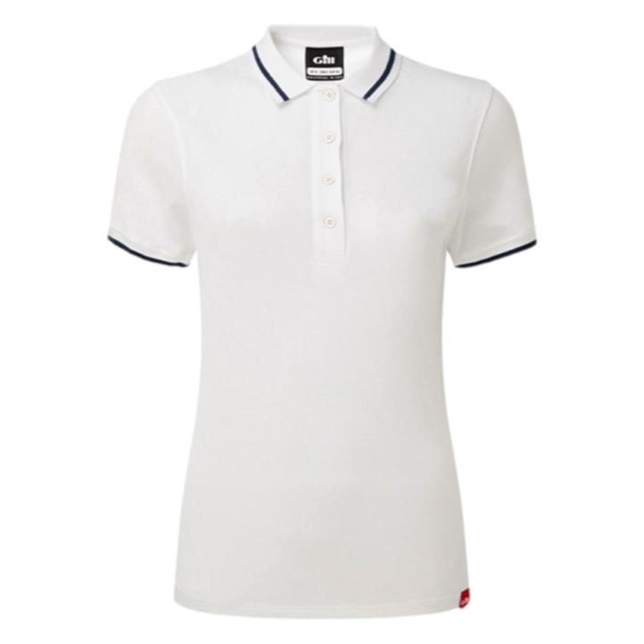 Gill Crew Polo Shirt in White with Navy Stripe