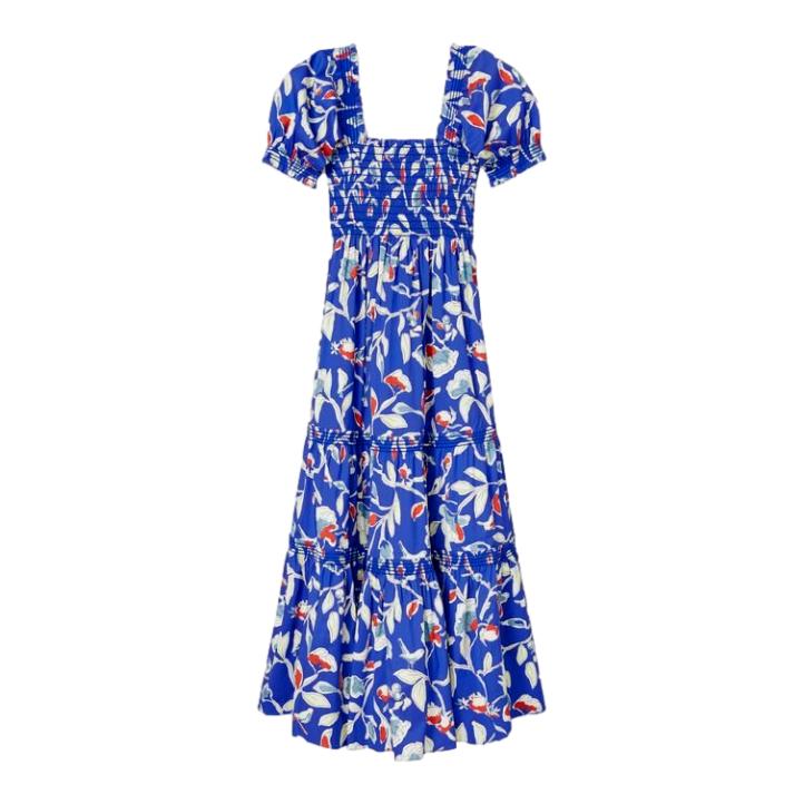 Tory Burch Blue ‘Painted Roses’ Smock Bodice Dress