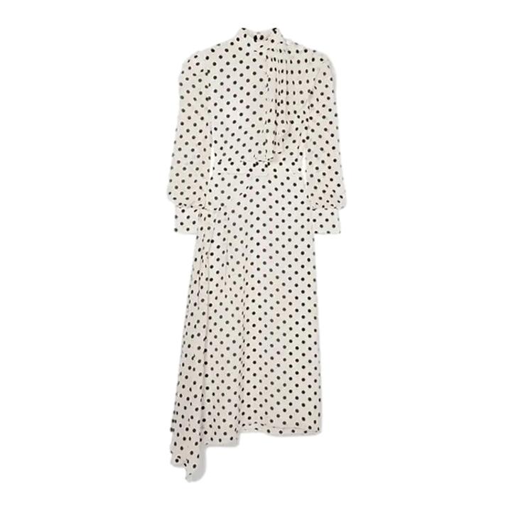 Alessandra Rich White and Brown Polka Dot Dress
