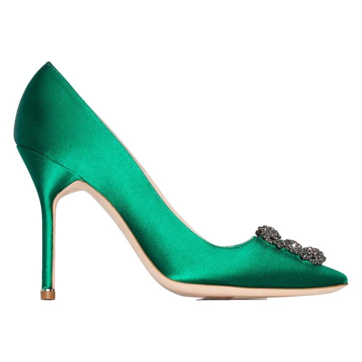 Manolo Blahnik Hangisi 105 Pumps in Green Satin