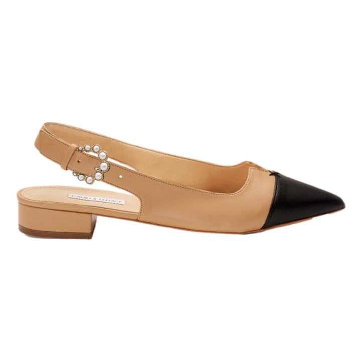 Camilla Elphick Alicia Slingback Flats in Taupe with Black Contrast Toe