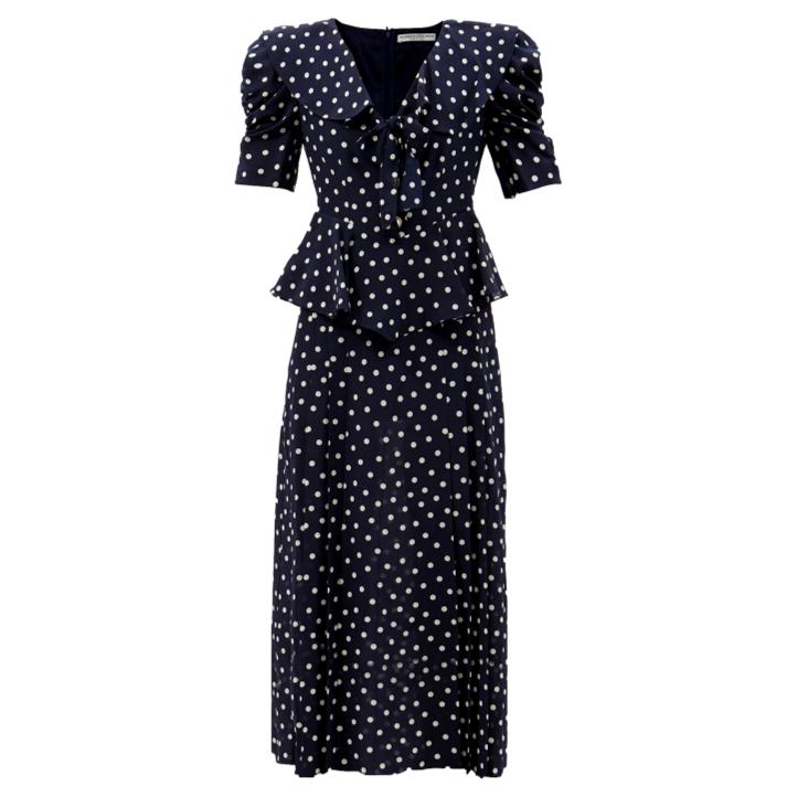 The Alessandra Rich Chelsea collar dress in blue polka dot