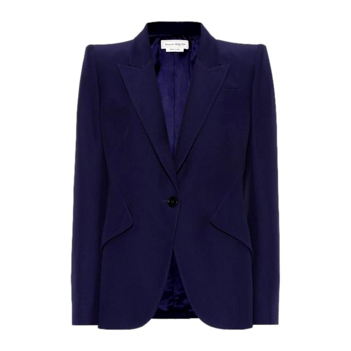 Alexander McQueen Leaf Blazer Suit Jacket in Navy Blue