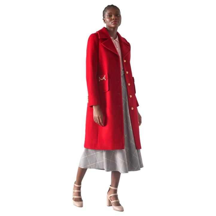 L.K. Bennett Spencer Red Recycled Wool Blend Snaffle-Detail Coat