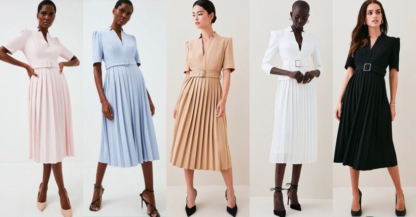 The pleated Karen Millen Forever dress in alternative colours.