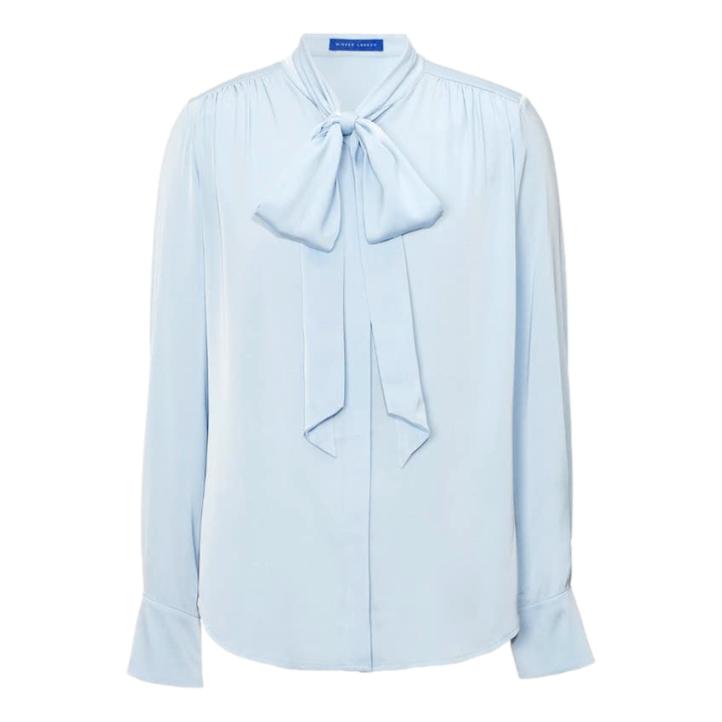 Winser London Silk Bow Blouse in Soft Blue