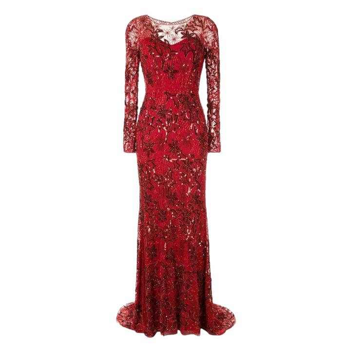 Jenny Packham Elodie Floral Beaded Gown in Red