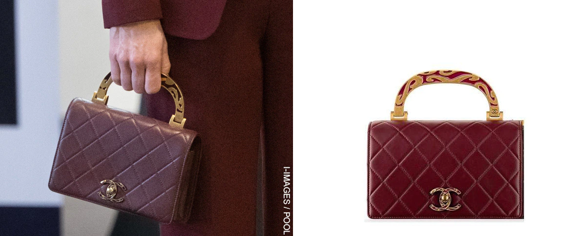 Side by Side of Kate Holding the bag and a product shot from Chanel