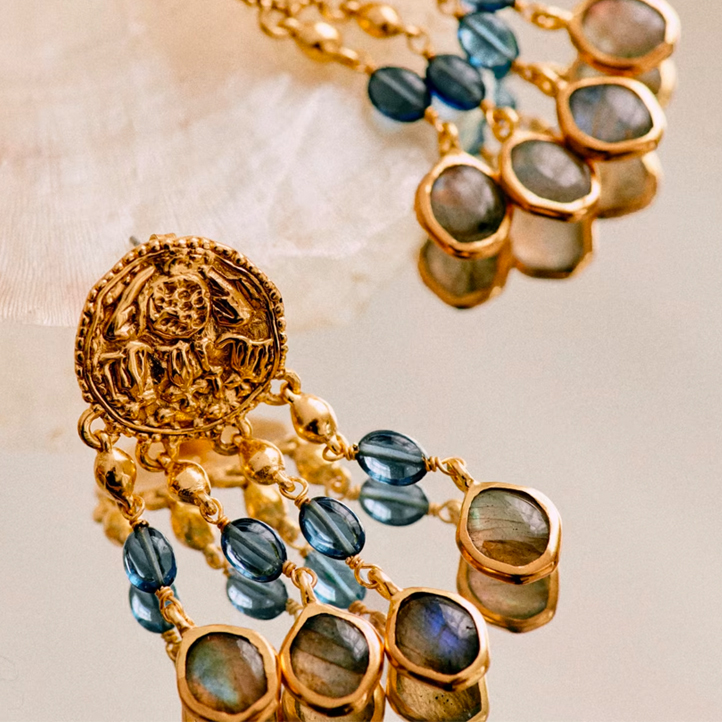 Sezane Dina Earrings in Gold Plated with ‘Ocean Blue’ Stones