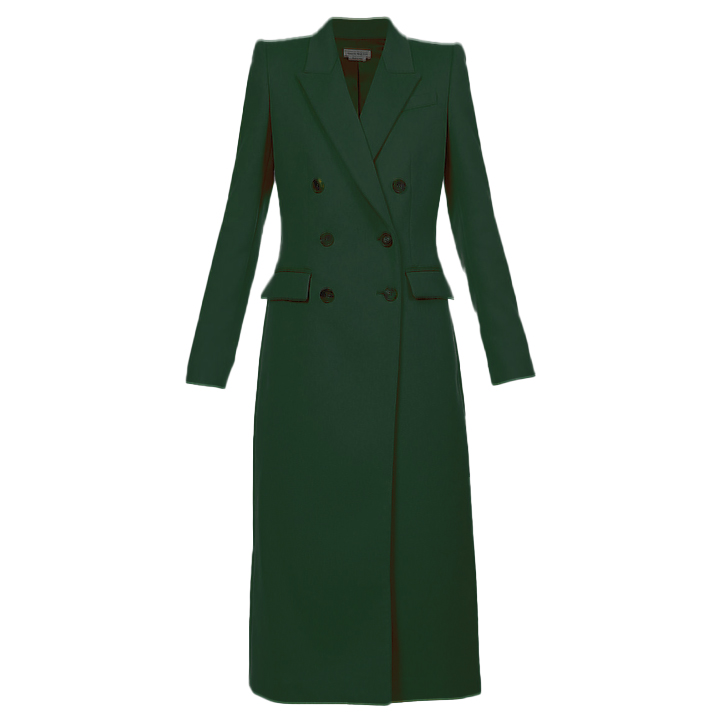 Alexander McQueen Double-Breasted Wool Coat in Dark Green