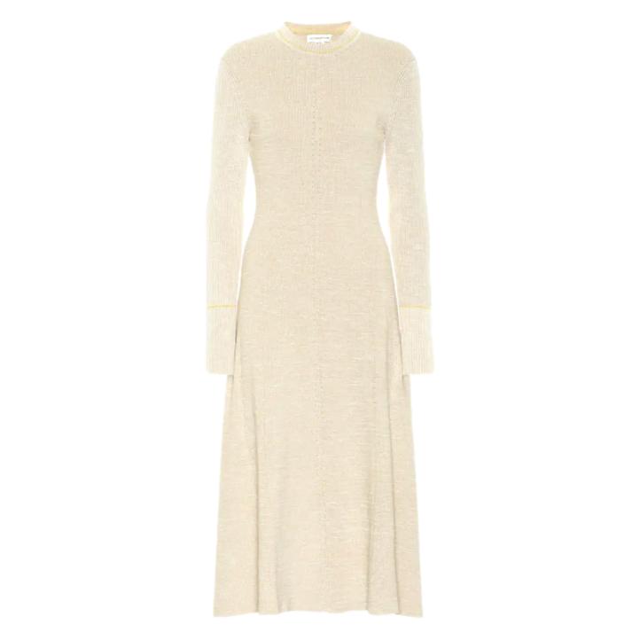 Victoria Beckham Cotton-Blend Midi Dress in Biscuit