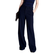 Roland Mouret Lucanus Wide Leg Trousers in Navy Blue