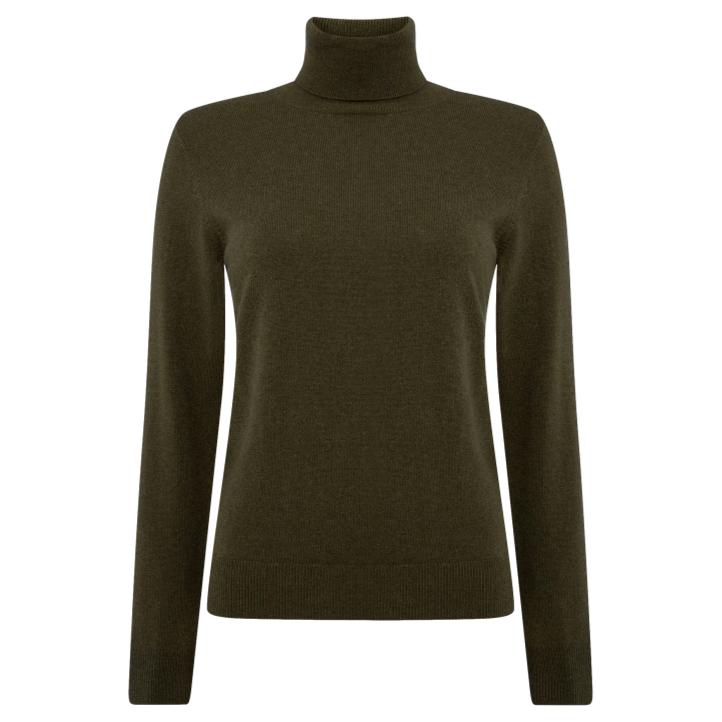 N.Peal Women’s Polo Neck Cashmere Sweater in Dark Olive Green