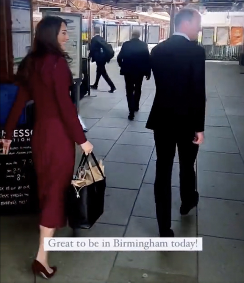 William and Kate depart from Birmingham. The Princess is carrying her black Smythson tote.