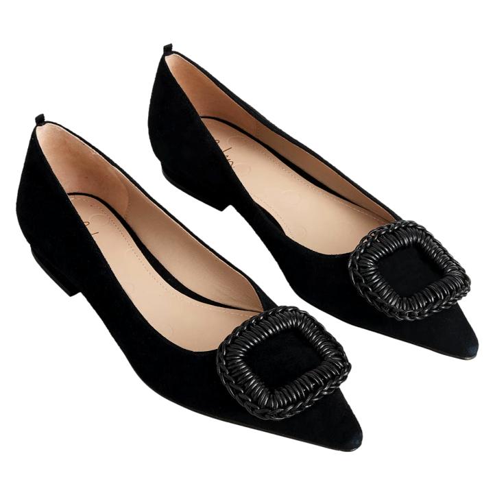 Boden Pointed Ballet Flats in Black Suede