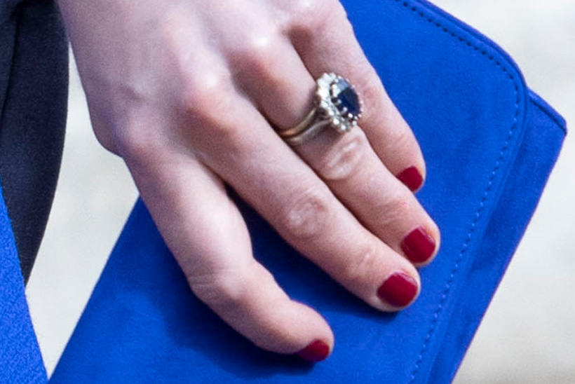 A closeup of Kate's red nails on Easter Sunday