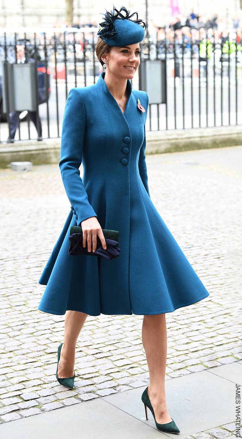 Kate in her teal coat dress