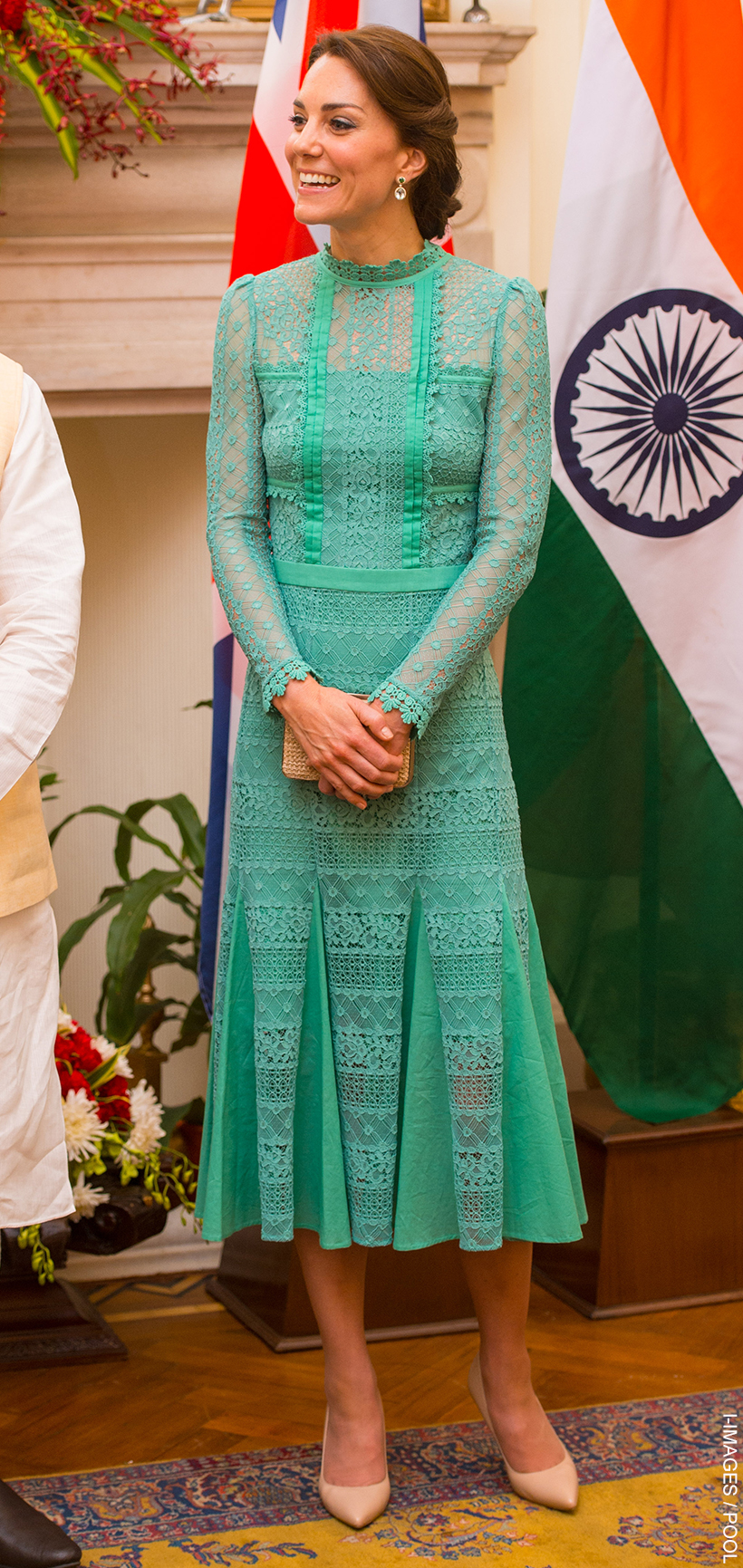 Kate Middleton wears Temperley London while on tour in India in 2016.