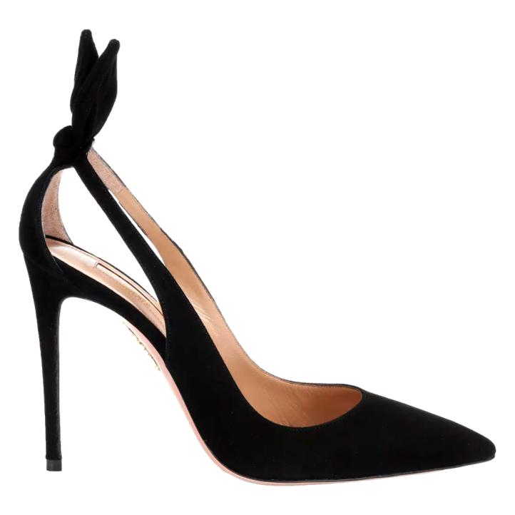 Aquazzura Bow Tie 105 Suede Pumps in Black