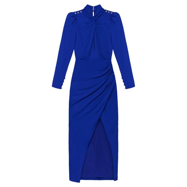Self-Portrait Twisted Crêpe Midi Dress in Cobalt Blue