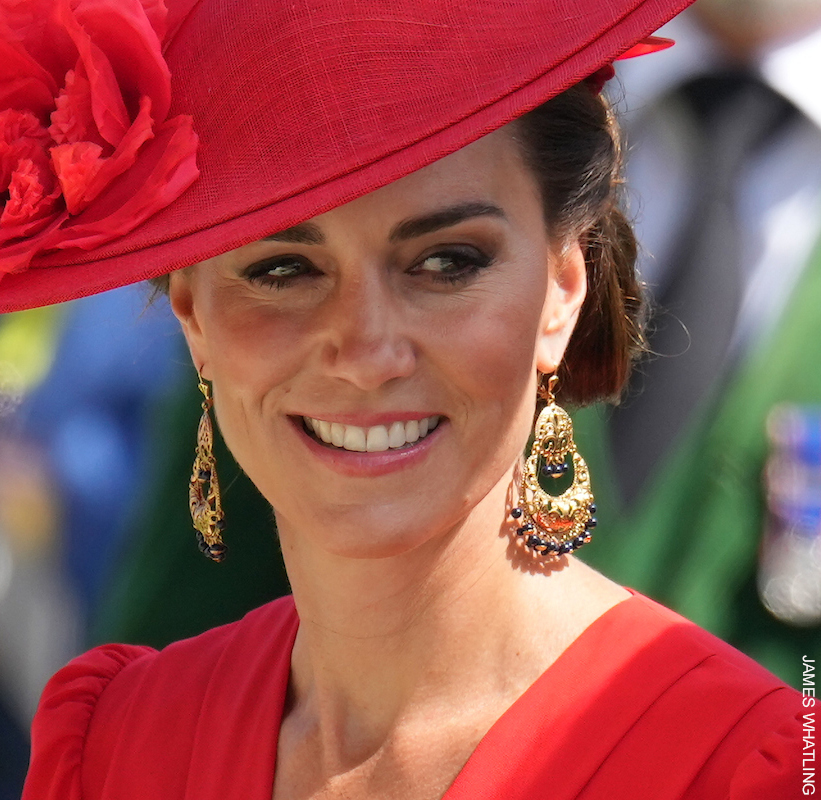Kate Middleton wearing a bold red ensemble at Royal Ascot 2023