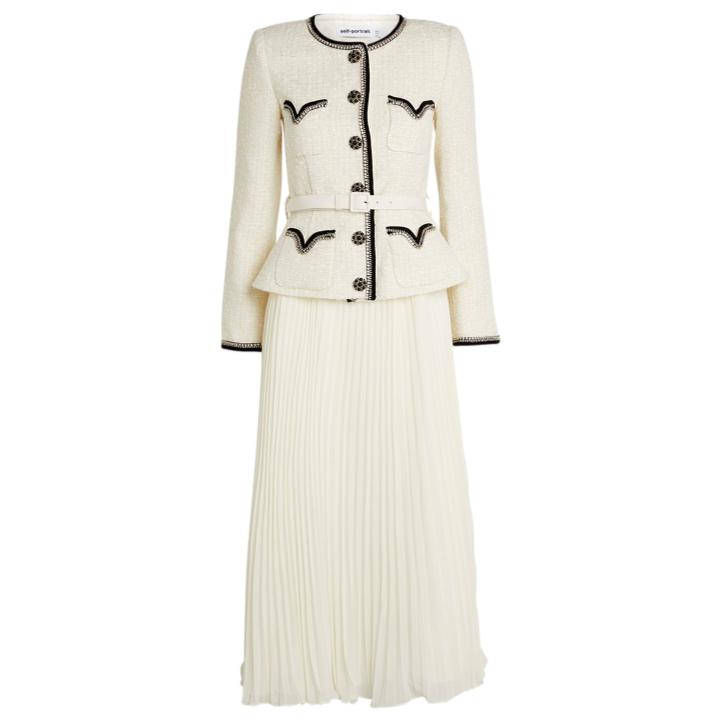 Self-Portrait White Midi Dress With Black Trim