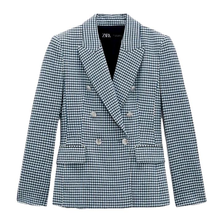 Zara Houndstooth Check Blazer in Blue