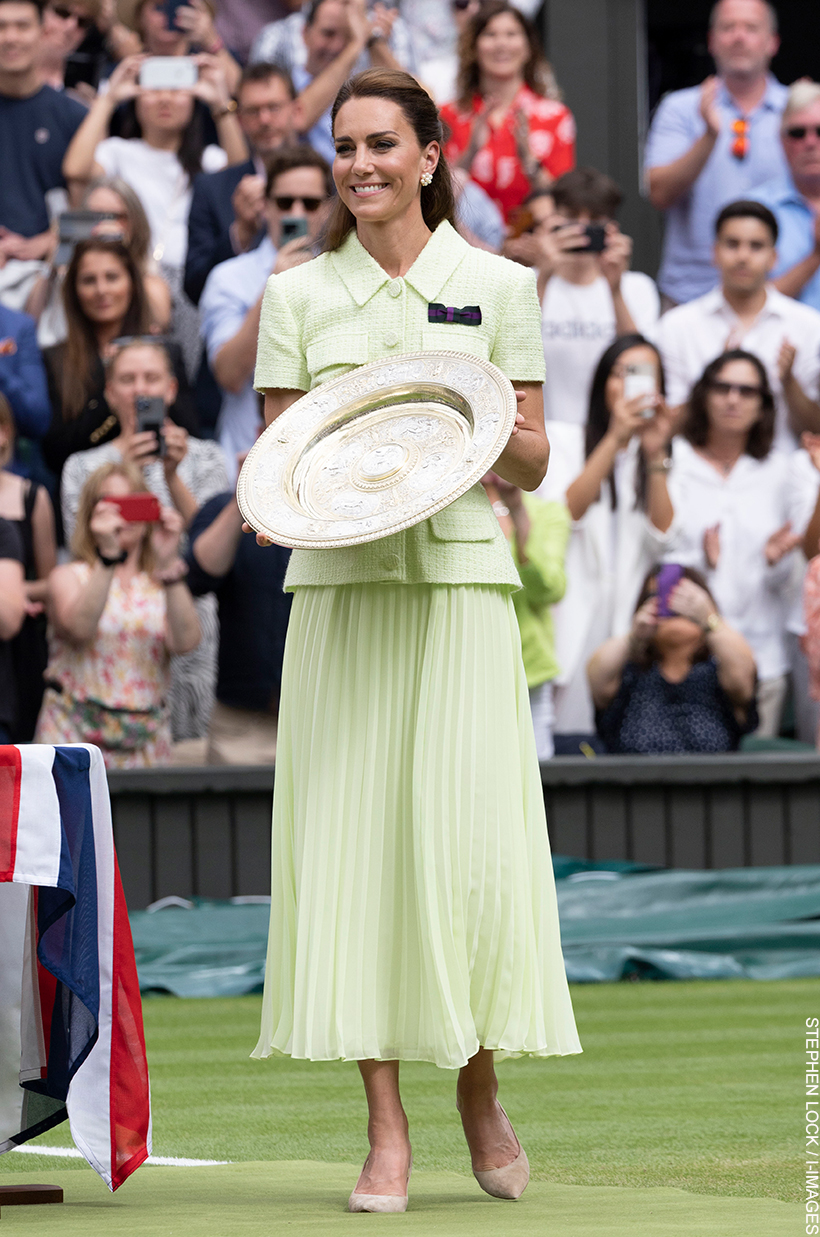 Kate Middleton wearing a lime green Self-Portrait dress at the 2023 Wimbledon Ladies' Final