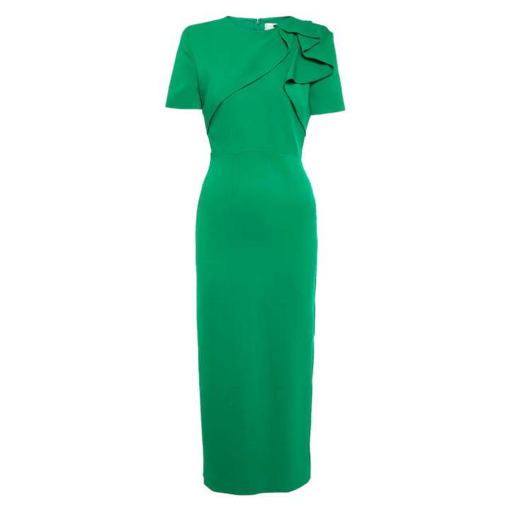 Roland Mouret Short Sleeve Cady Midi Dress in Green